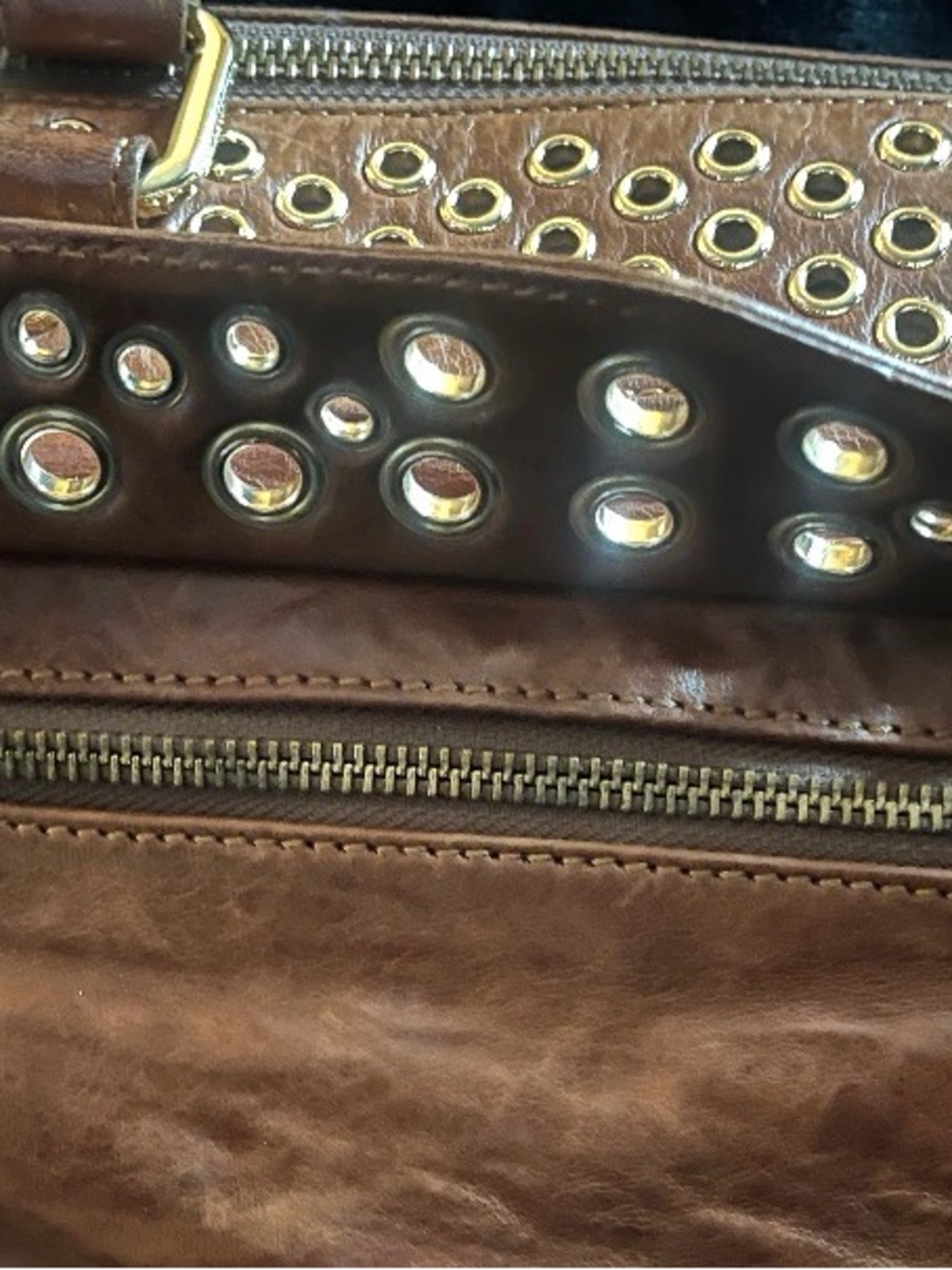 Rebecca Minkoff Studded Brown Shoulder Bag with Gold Eyelet Accents - Picture 4 of 6